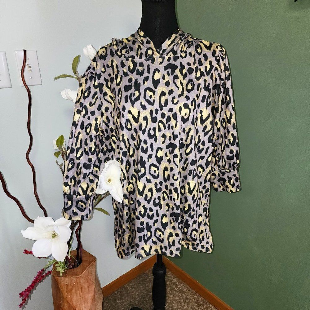 Cato Cheetah Print Hoodie 3/4 Sleeve  Size 14/16 W